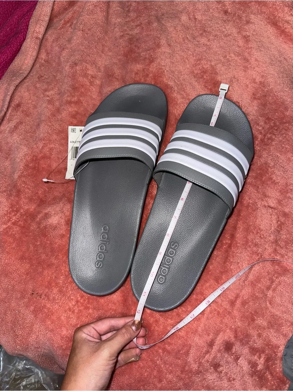 Adidas Women's Gray/White Adilette Slide Sandals